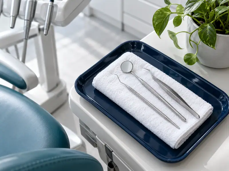 Clean examination instruments on a tray